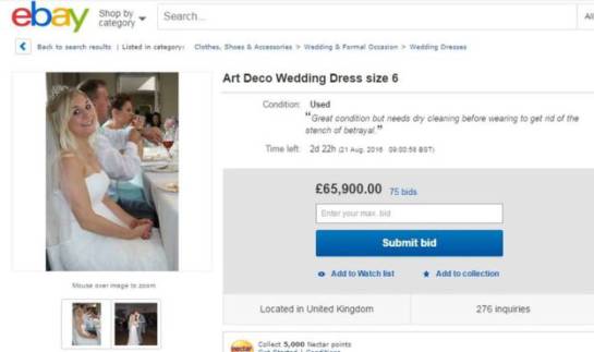 El precio que Samantha Wragg le puso a su vestido de novia en la subasta de Ebay era de US$658. / BBC Mundo / EBAY