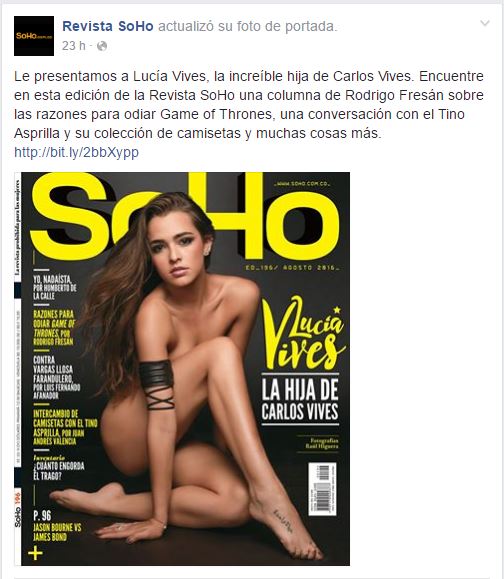 Imagen: www.facebook.com/RevistaSoHo