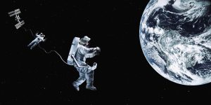 Astronaut floating in space