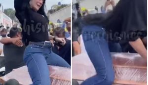 Mujer bailó sensualmente sobre el ataúd de su esposo para despedirlo