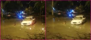 ¿Tirando baño? Sujeto se queda atascado en un hueco y se baja a nadar