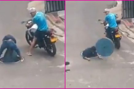 ¿Por mañoso? Sujeto intentó robarse la tapa de una alcantarilla y terminó cayendo en ella