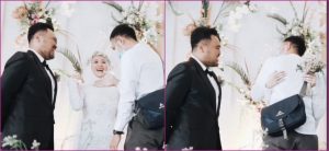 mujer abraza exnovio boda