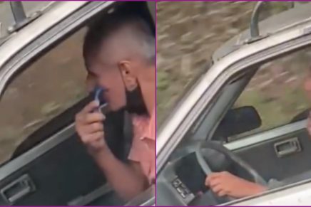 (VIDEO) Hombre se afeita mientras maneja y se vuelve viral