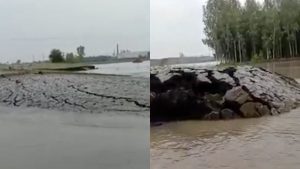 Un pedazo de tierra empezó a aparecer en medio de un gran charco de agua, personas que estaban cerca