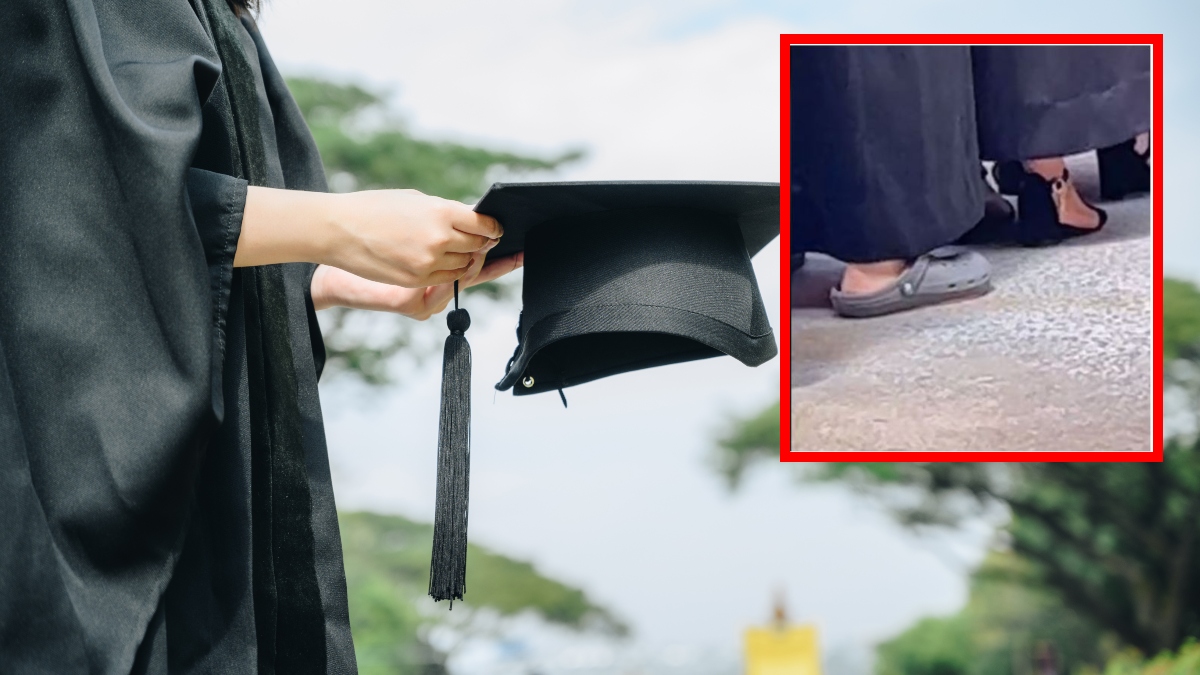 ¡Ante todo, la comodidad! Joven se hace viral tras graduarse en chanclas