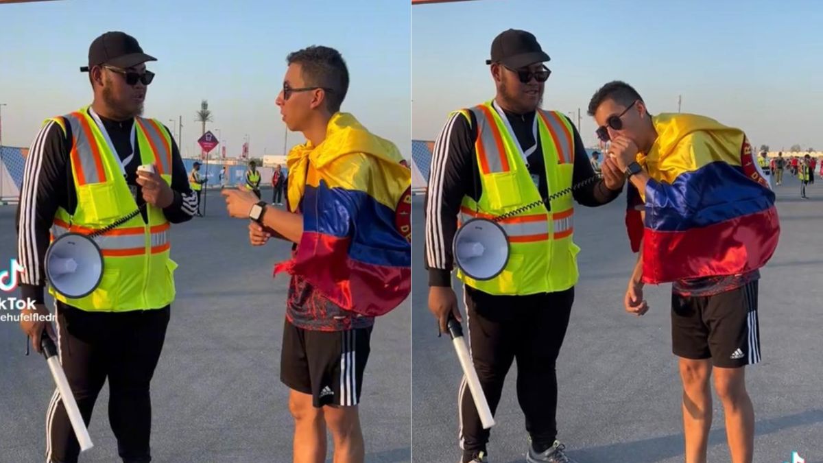 Hincha colombiano usa megáfono en Qatar