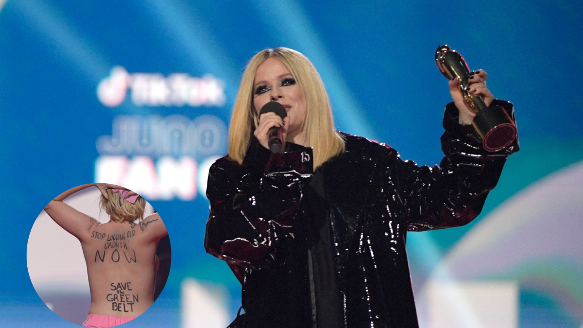 Avril Lavigne fue interrumpida en los Juno Awards por activista sin brasier