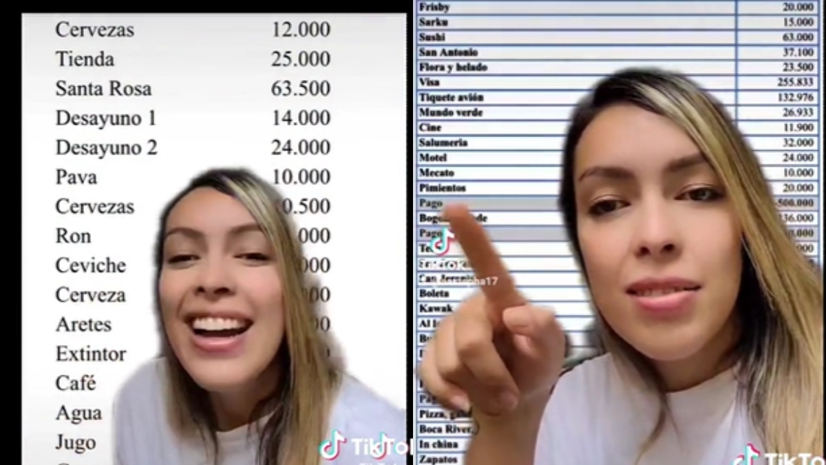 Tiktoker expone a su novio que le cobraba todo y le llevaba los gastos en tabla de Excel