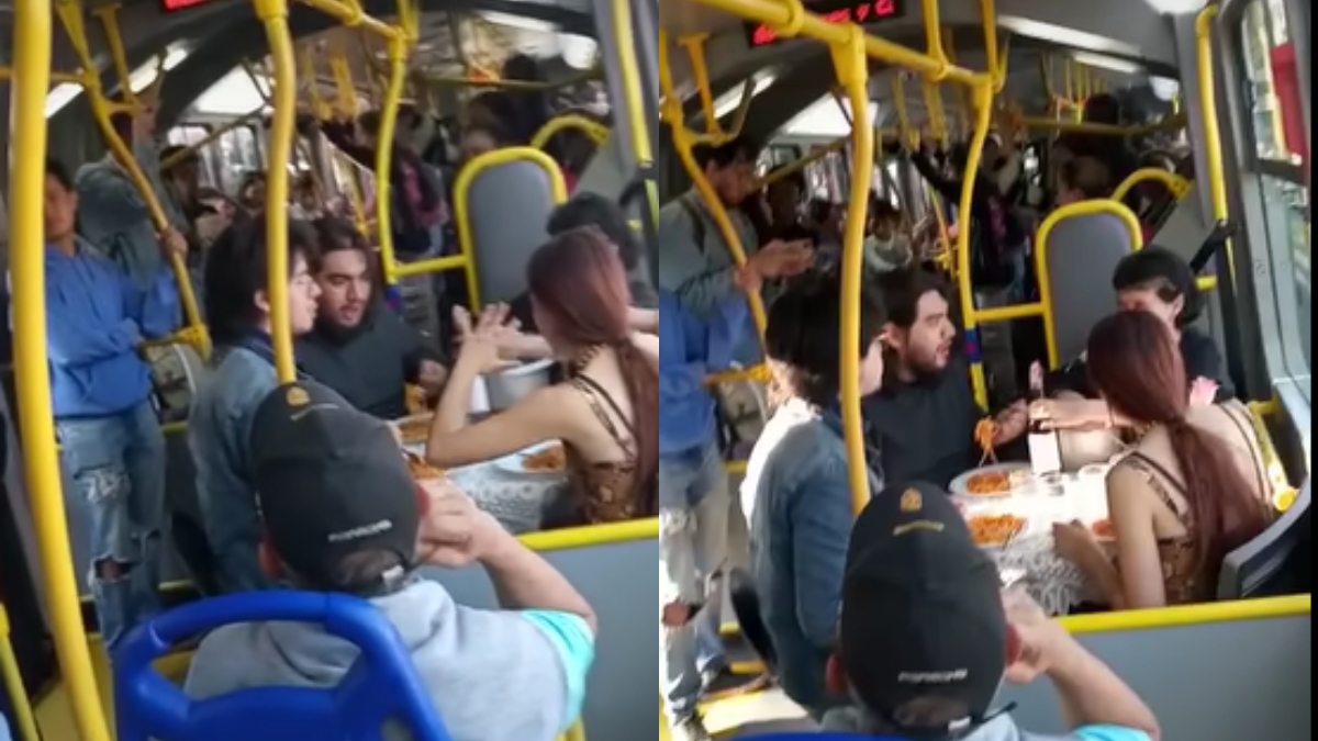 Jóvenes parcharon en TransMilenio, armaron mesa y comieron en un articulado