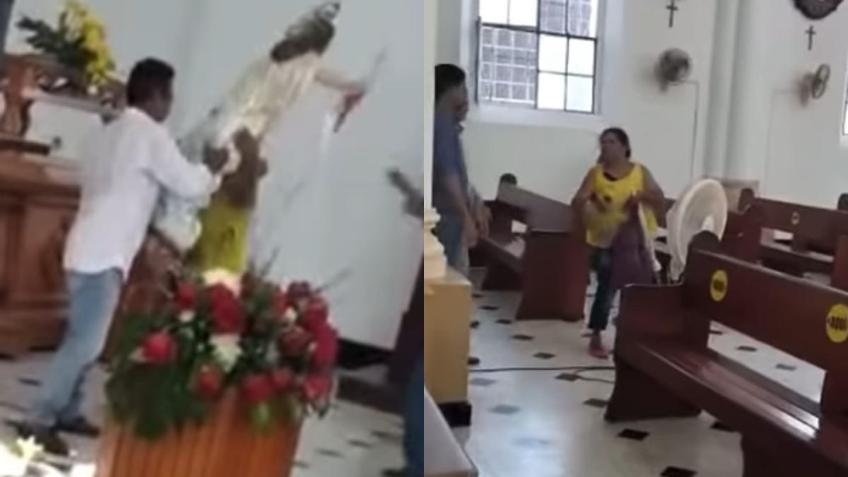 Mujer que supuestamente estaba poseída por espíritu casi acaba con imagen de una iglesia