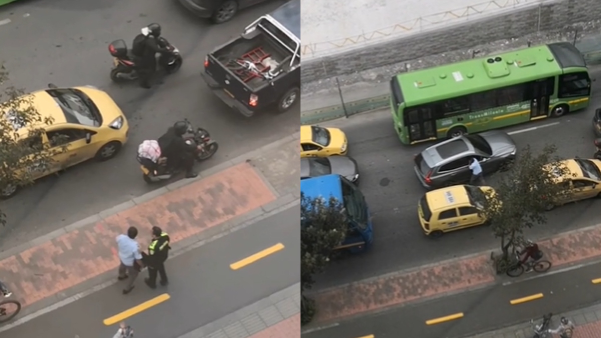 Impresionante video muestra cómo sujeto le golpea el vidrio a carro en trancón en Bogotá