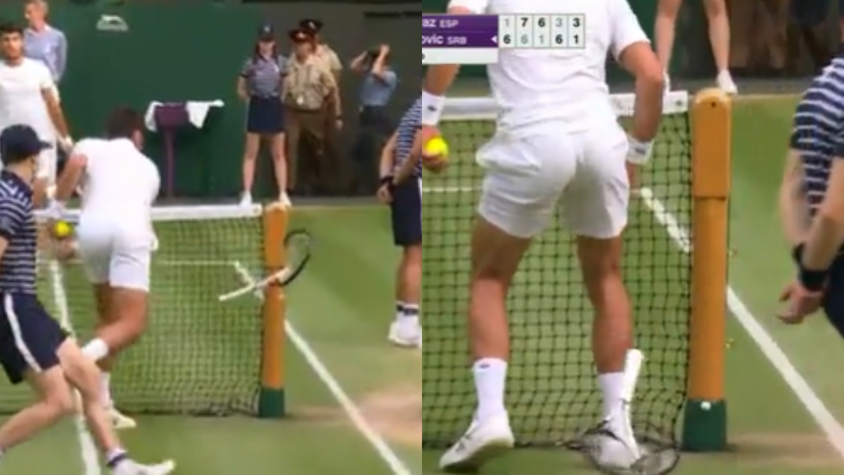 Djokovic perdió los estribos y rompió su raqueta en la final de Wimbledon ante Alcaraz