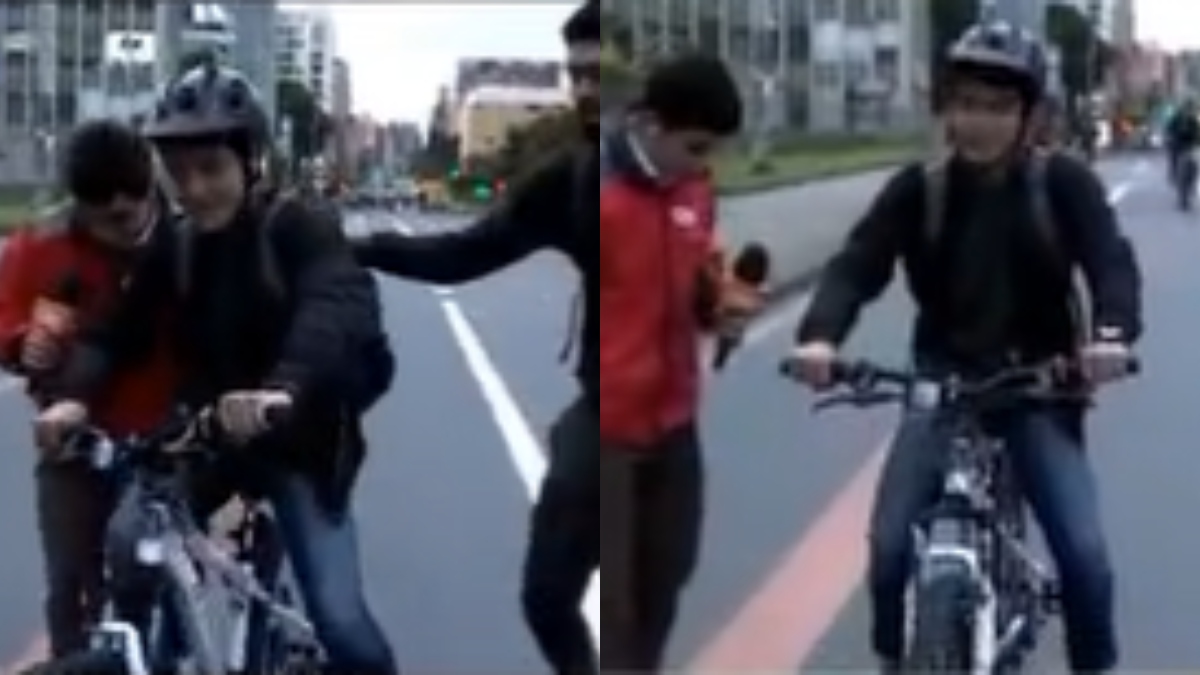 Periodista paró emisión en vivo y le enseñó a montar bicicleta a un ciudadano en Bogotá