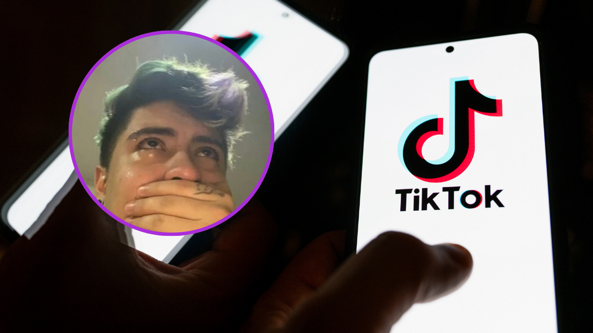 Celular en TikTok y Juanda llorando (Getty Images)