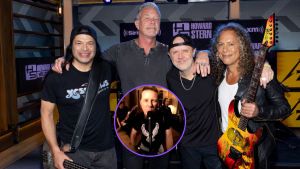 Integrantes de Metallica y de fondo una foto del videoclip de 'Whisky in the jat' (Fotos vía Getty Images y video oficial de YouTube