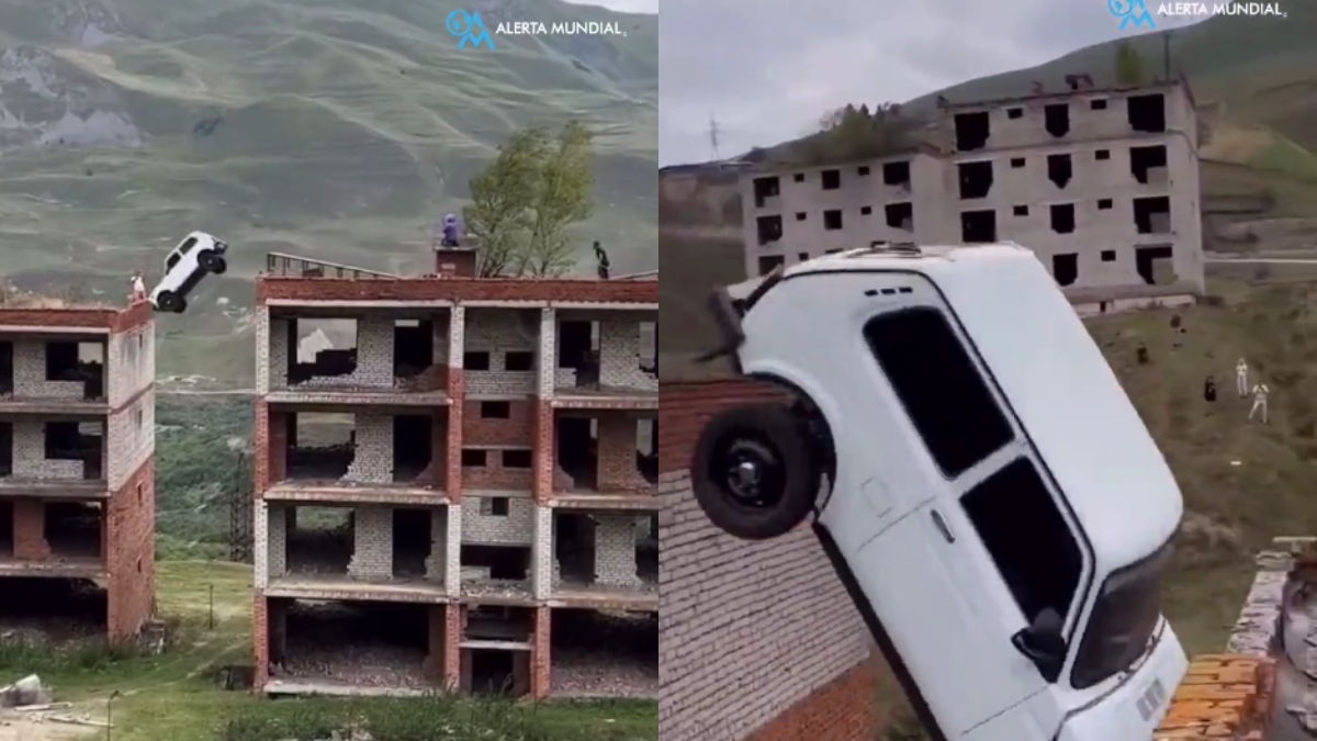 Impresionante video muestra cómo camioneta cae más de 15 metros al hacer insólito reto