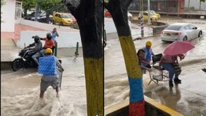 Usuarios encontraron particular método para cruzar calle que se convirtió en piscina