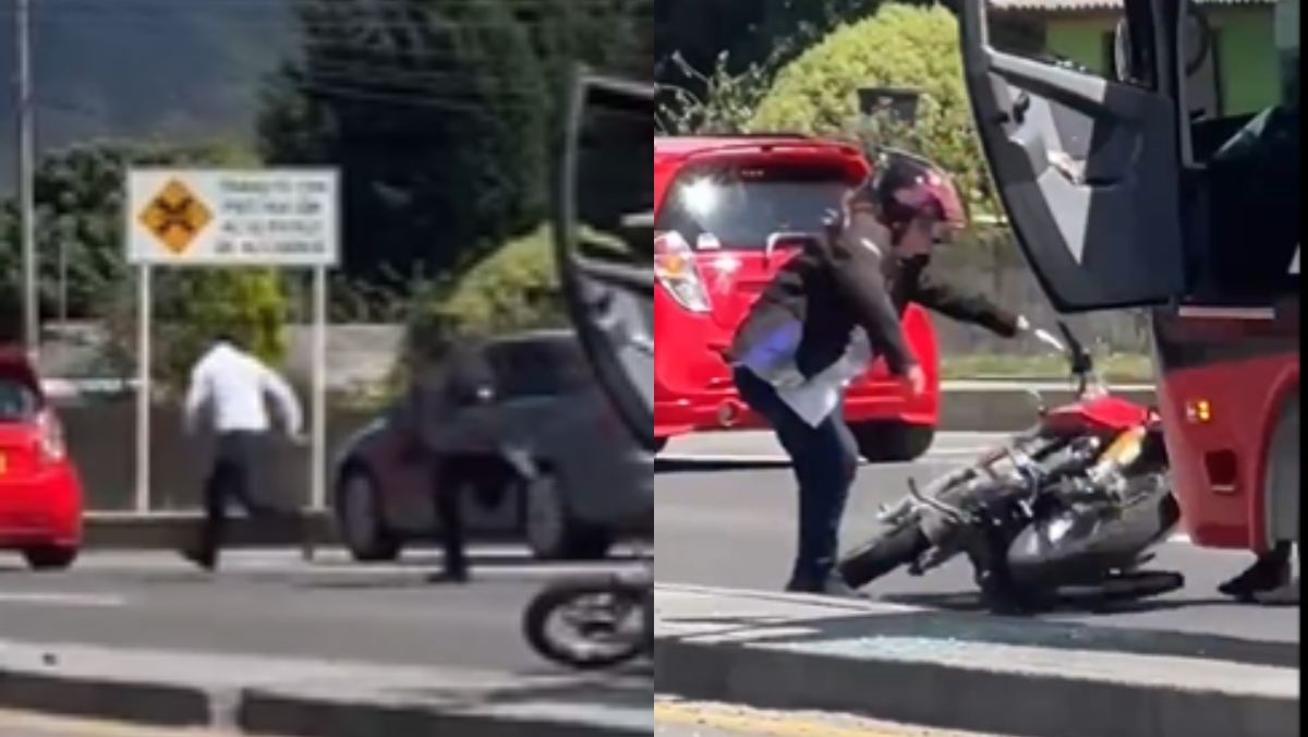 Conductor de flota y motociclista tuvieron pelea en la calle; se terminaron correteando