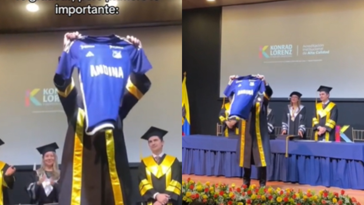 ¿Primero Millonarios? Hincha se graduó y celebró con la camisa del equipo; video