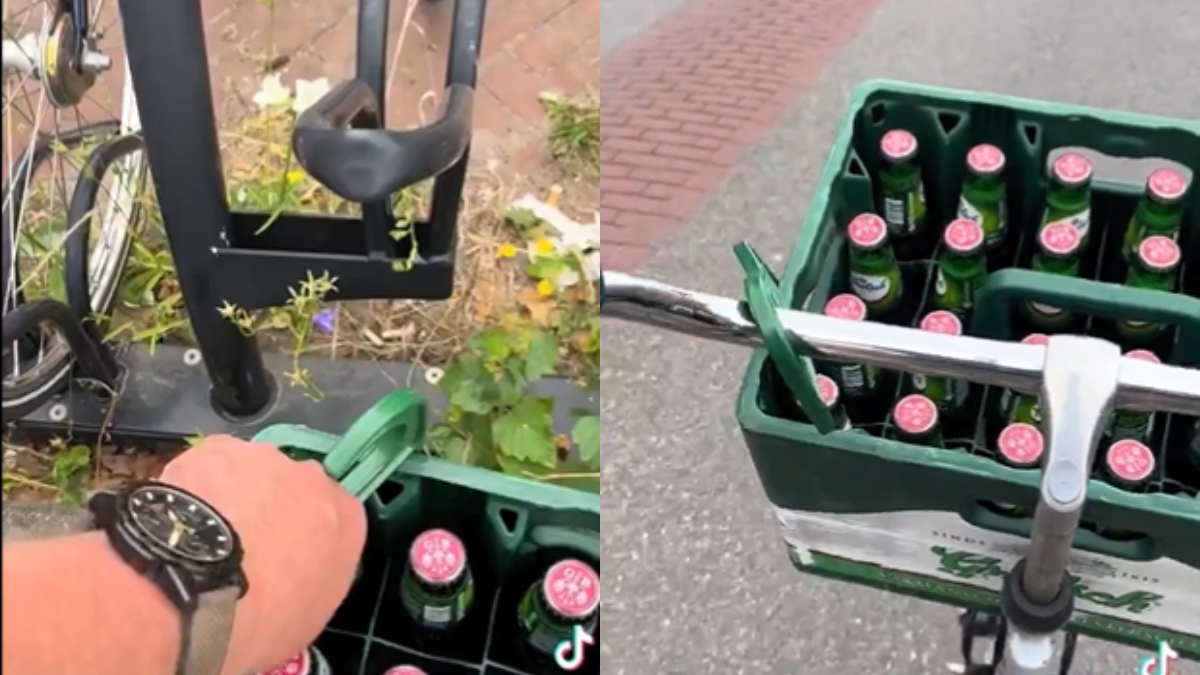 El invento que necesitamos: el gancho que le deja llevar cajas de cerveza en la bicicleta