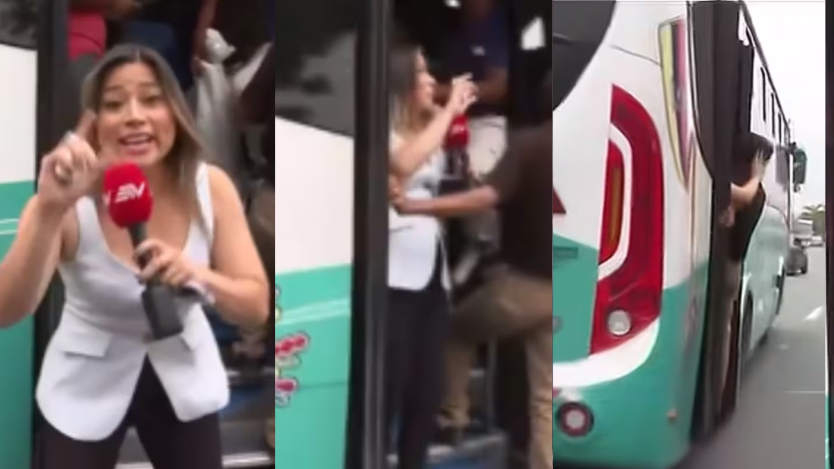 Foto de presentadora que se subió a un bus y el conductor se la llevó