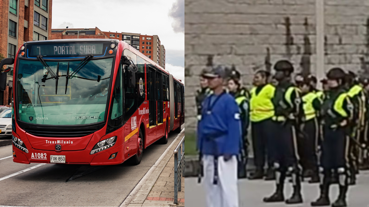 Foto de Transmilenio y de guardias entrenando Karate