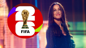 Foto de Alanis Morissette y el logo del Mundial 2026