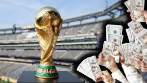Foto de la Copa Mundial de la FIFA y dólares