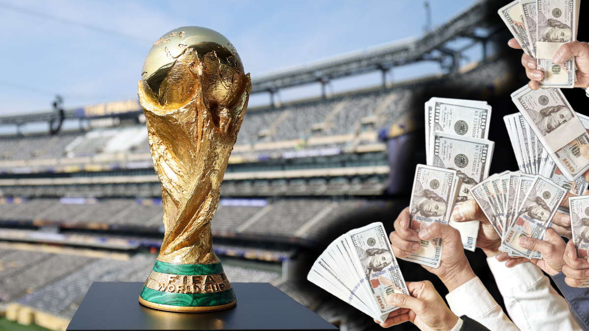 Foto de la Copa Mundial de la FIFA y dólares