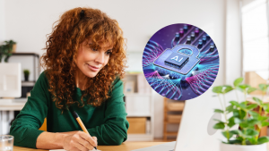 Foto de una mujer estudiando ciberseguridad e IA