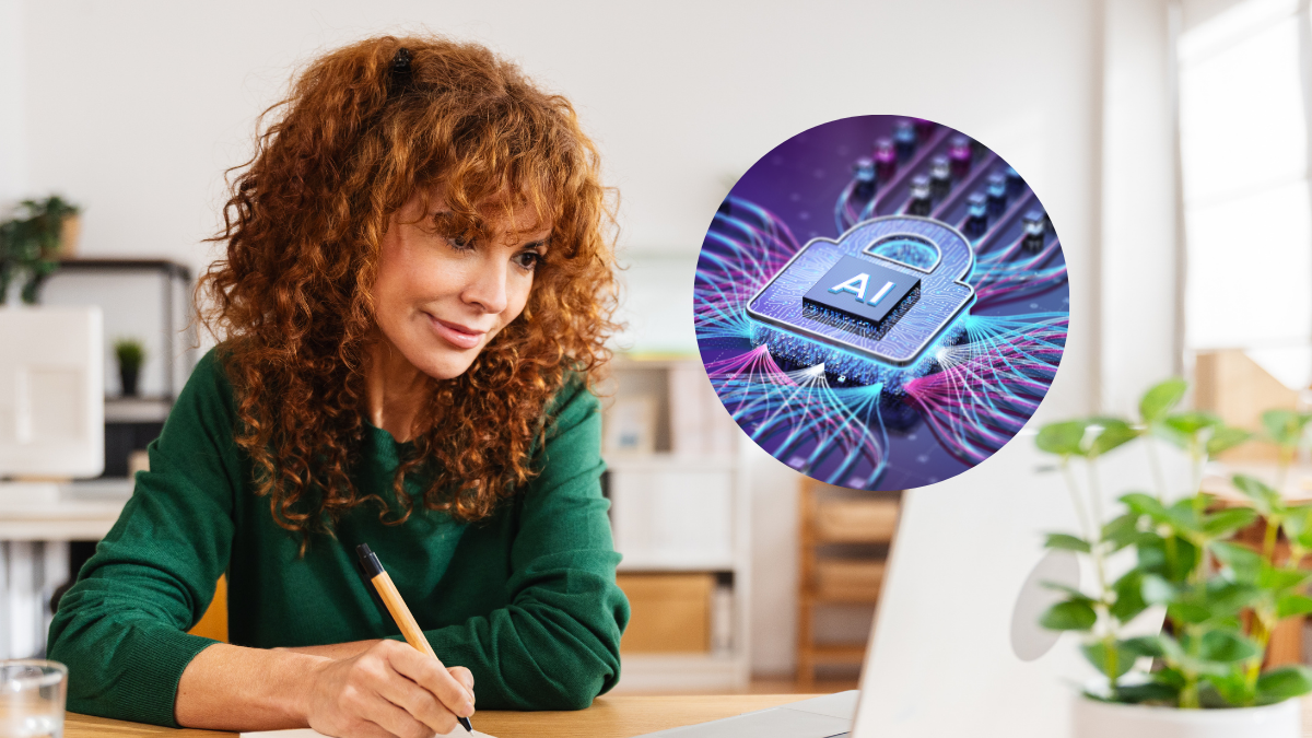 Foto de una mujer estudiando ciberseguridad e IA