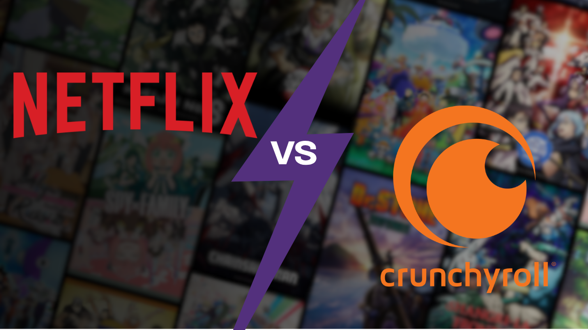 Logo de Crunchyroll y Netflix en fondo de anime | Getty Images-Crunchyroll
