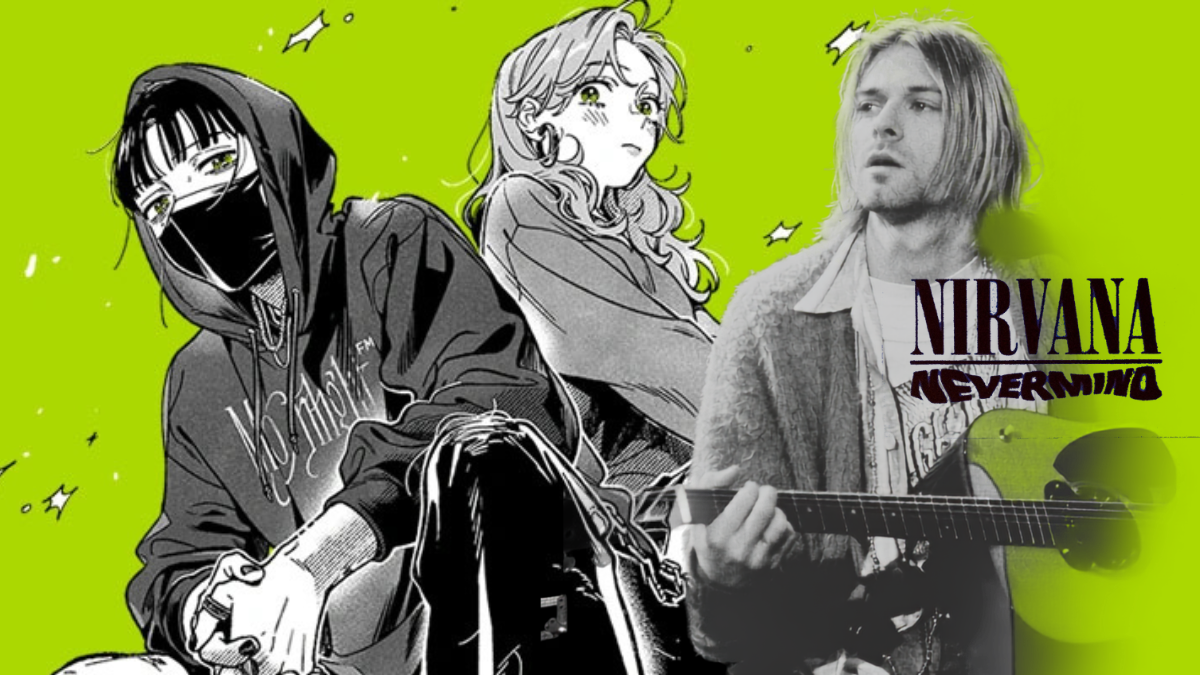 Protagonistas del anime ‘The Guy She Was Interested In Wasn’t A Guy At All’ junto a Kurt Cobain de Nirvana | Getty Images- Crunchyroll