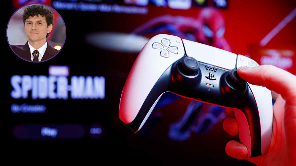 Control de PlayStation 5, videojuegos y círculo con Tom Holland | Getty Images
