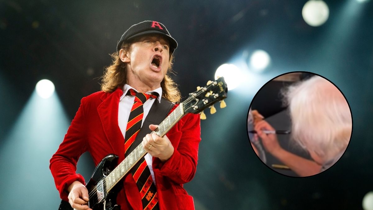 Angus Young 'bautizó' a un niño al estilo AC/DC: el guitarrista lo autografió en persona