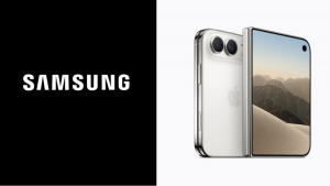 Foto del logo de Samsung y foto del Iphone 18 Duo