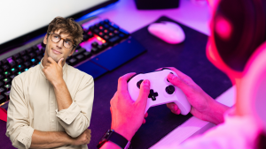 Foto de portada: Manos con un control de Xbox jugando en PC y un hombre pensativo | Getty Images