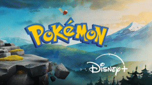 Fondo con paisaje Pokémon y logos | Pokémon y Disney plus